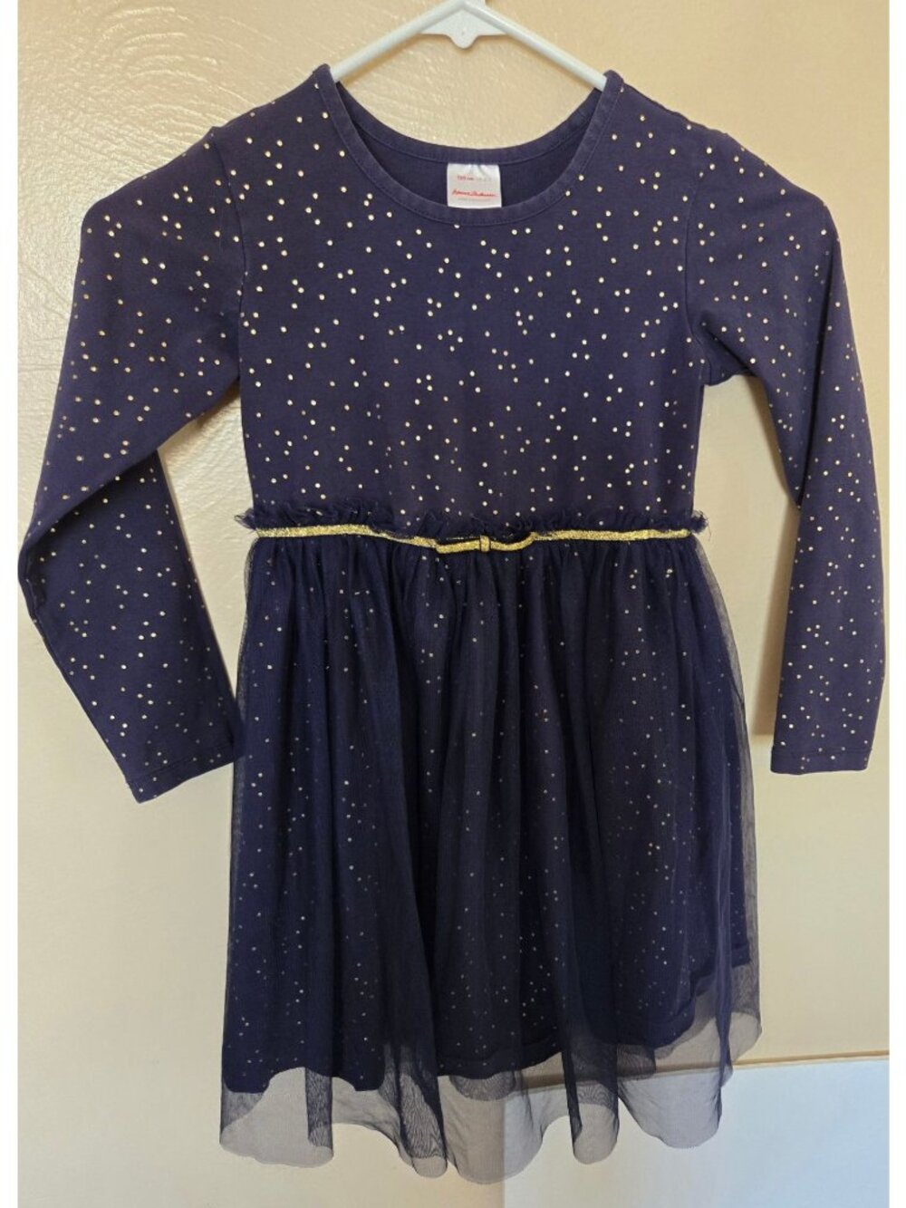 Hanna Andersson Blue And Gold Polka Dot Dress With Tulle Fancy School Size 6/7